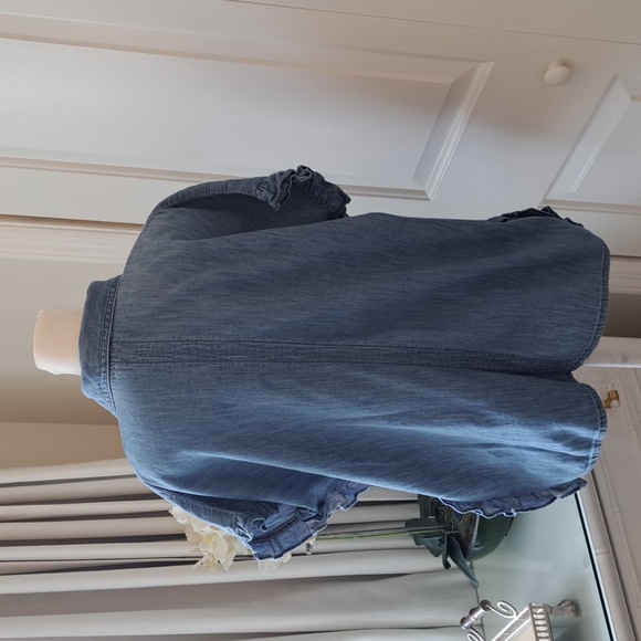 Madewell Womens Indigo Blue Denim Silk/Cotton Blend Ruffle Sides Shirt Size S - Picture 3 of 7
